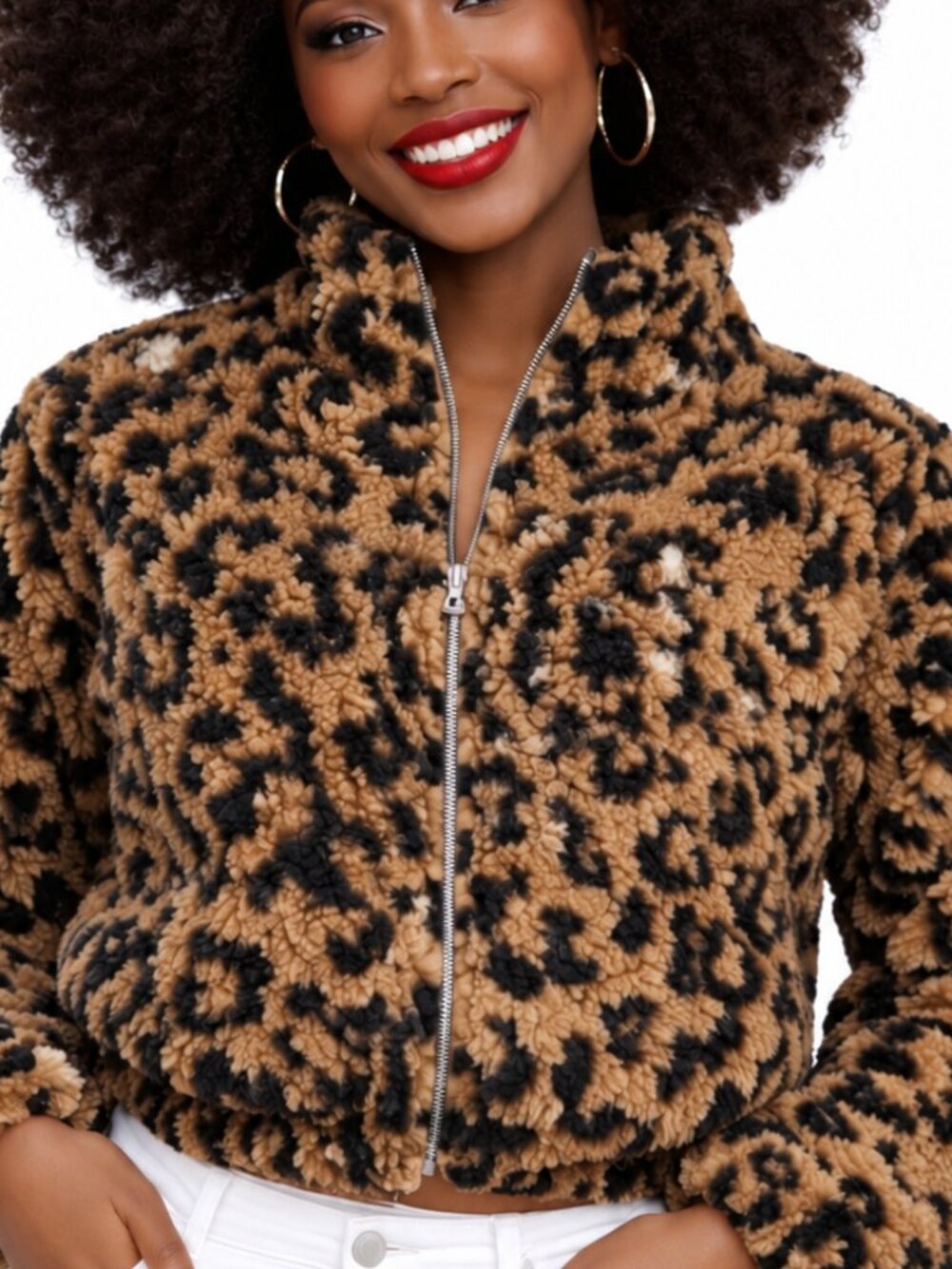 Large Womens Animal Print jacket, zip close w/ pockets. Casual Leopard Cheetah
